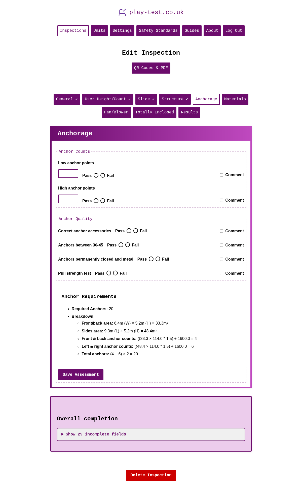 Anchorage Assessment Form