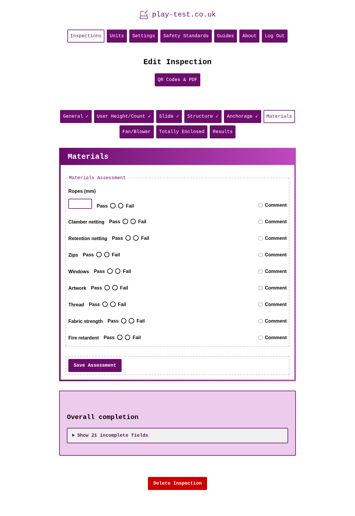 Materials Assessment Form